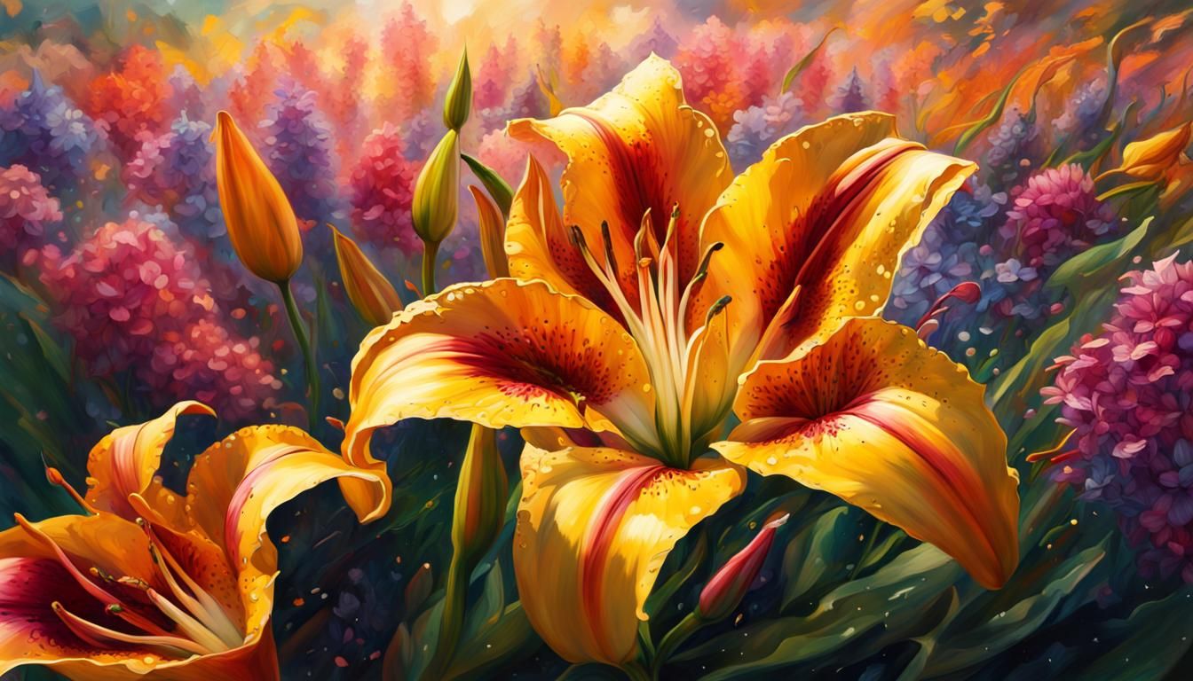 Amsterdam Lily Field in Hyperrealistic Splash Art