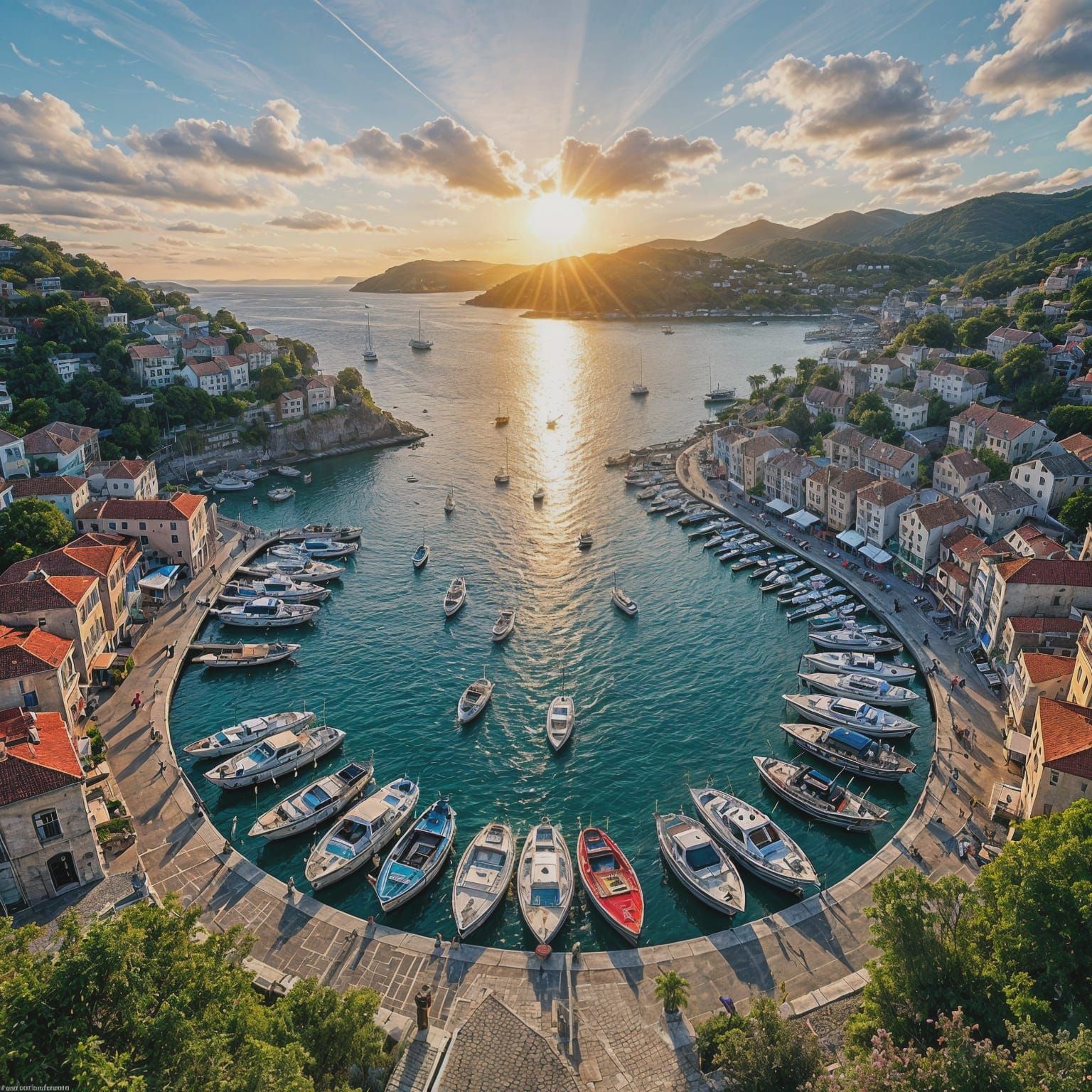 Fantasy Harbor: Drone View at Sunset