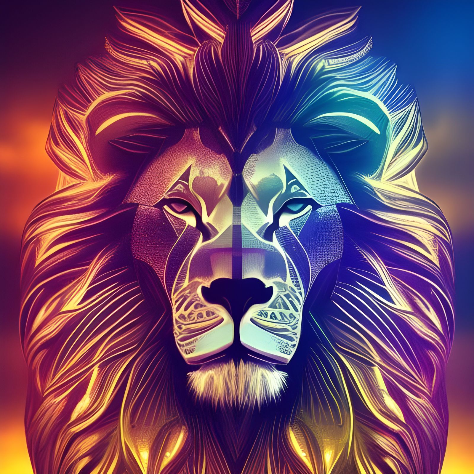 Geometric Lion with Purple and Blue Glow