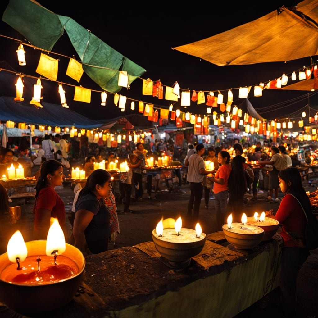 Vibrant Salvadoran Nightmarket Under Candlelight