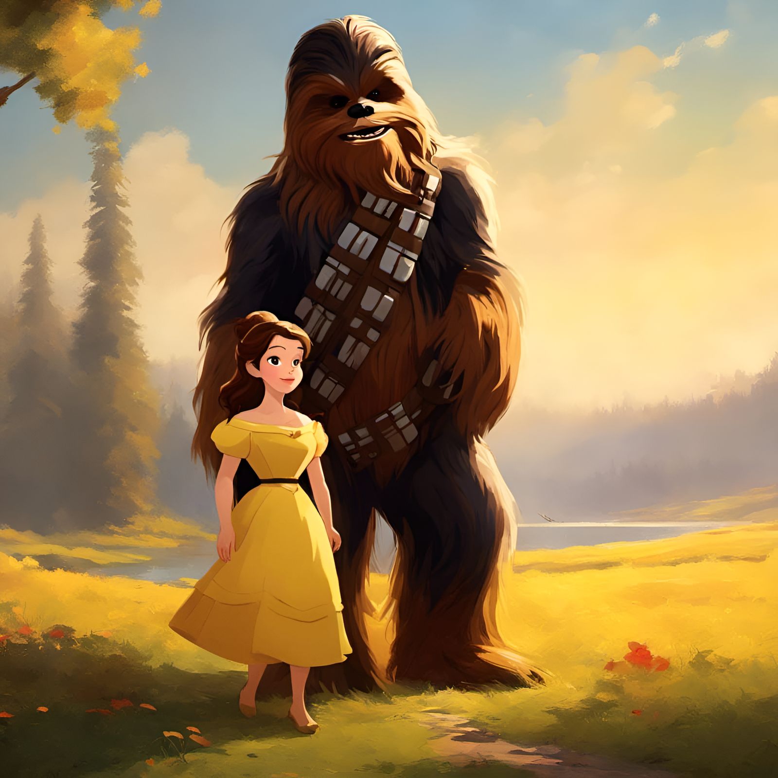 Belle and Chewbacca Portrait in Luminist Style