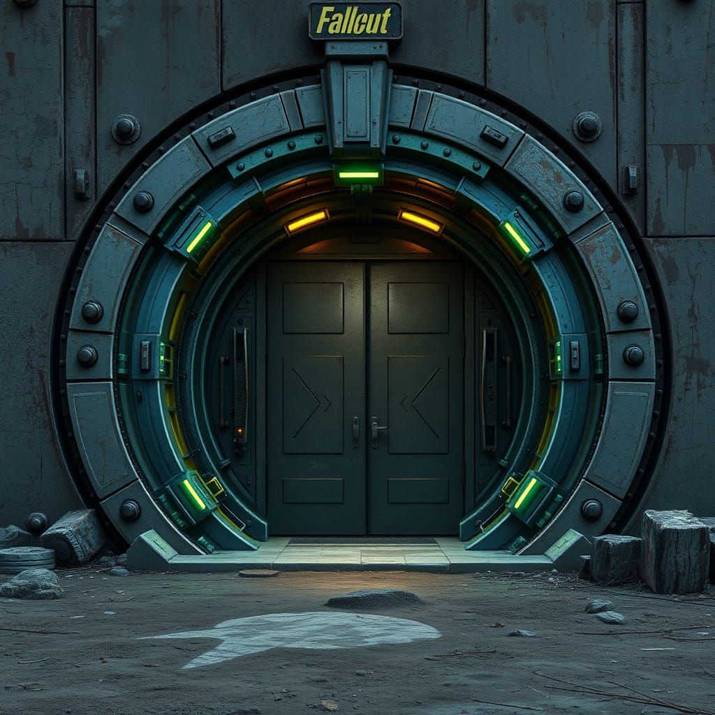 Futuristic Vault-Tec Entrance in Dystopian Wasteland