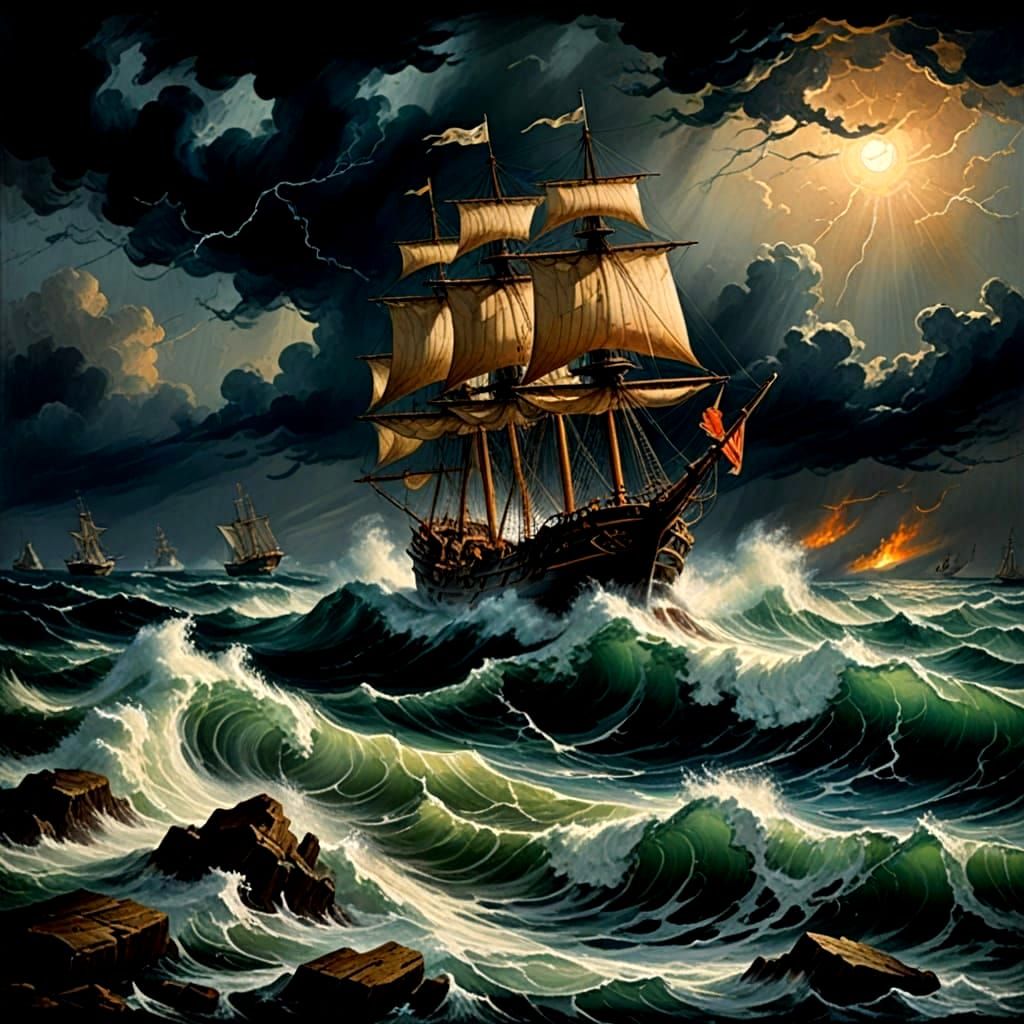 Stormy Shipwreck Scene in Dark Maritime Style