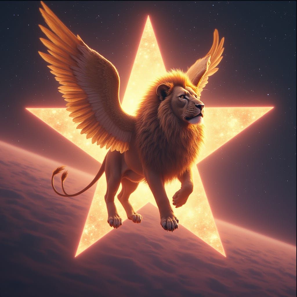 Galactic Lion Soaring Through Starry Skies
