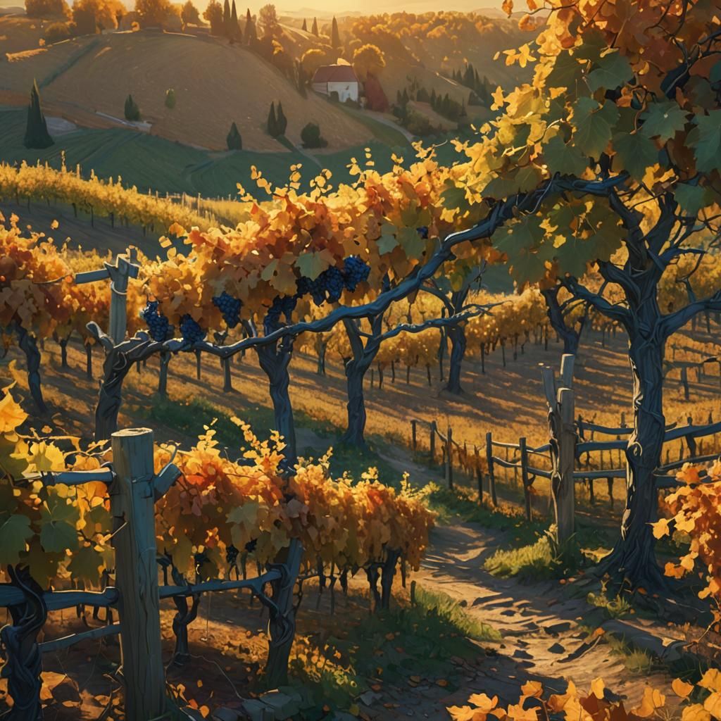 Autumn Vineyard in Post-Impressionist Style
