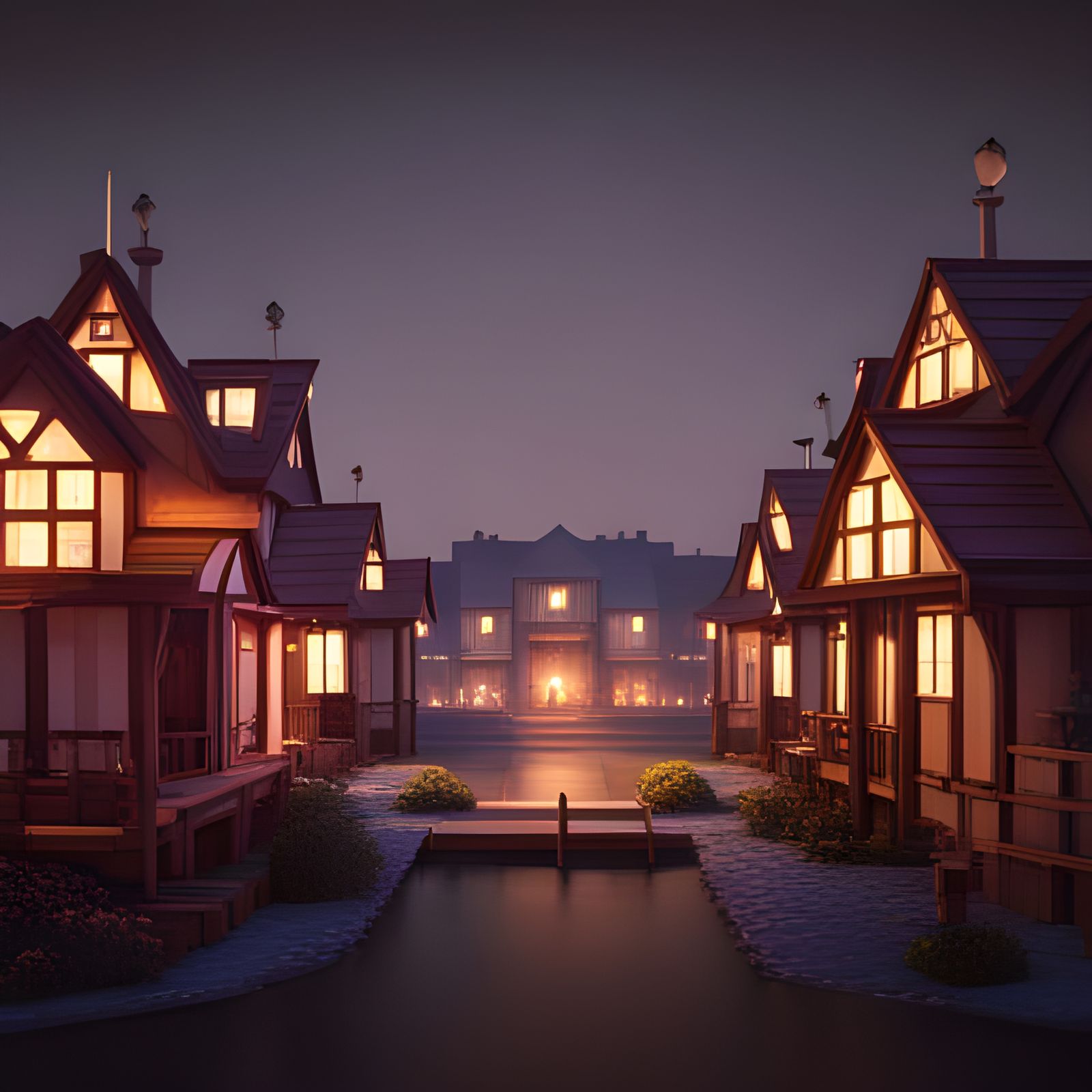 Monochromatic Countryside Village in 8-bit Style