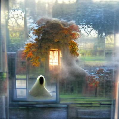 Ethereal Figure at Window on Autumn Morning