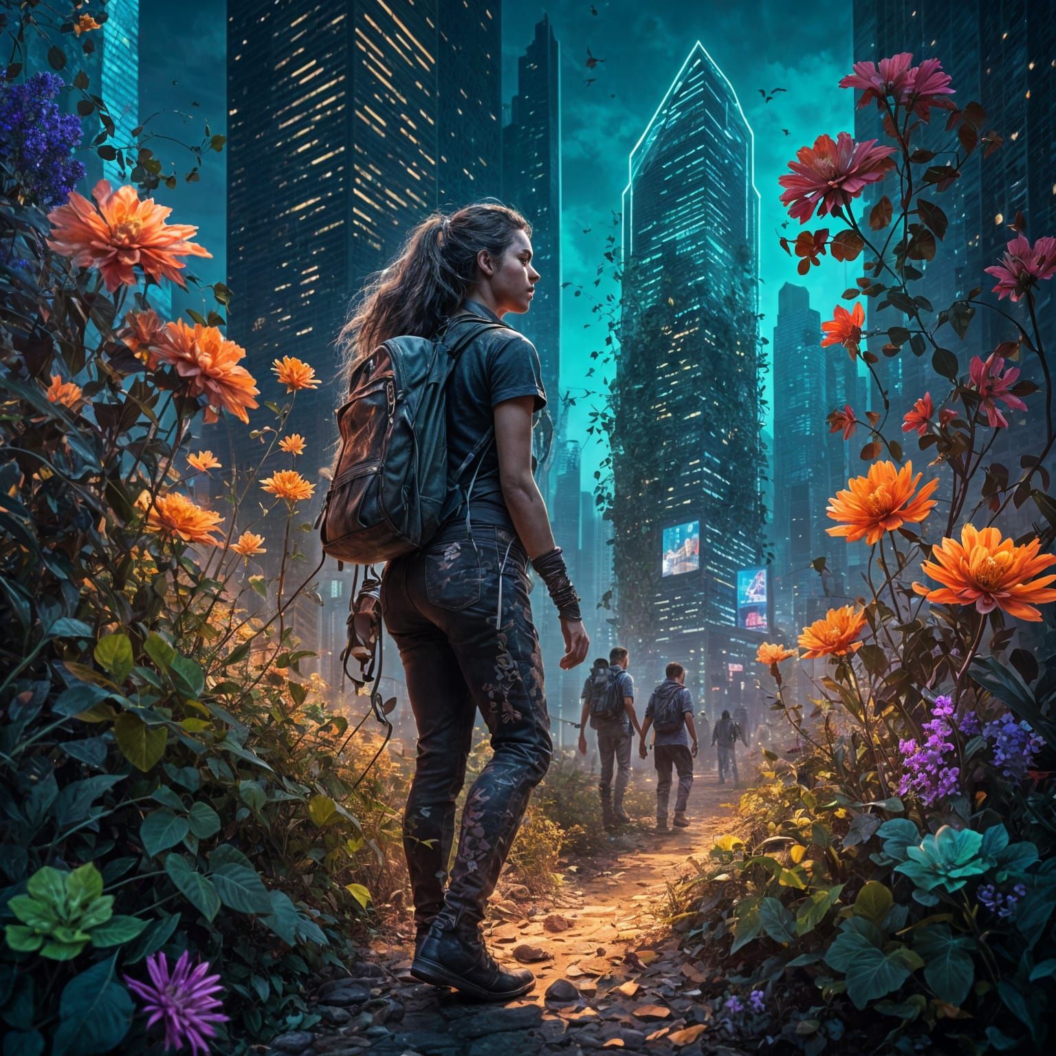 Nature Spirit in Neon City, Cyberpunk Style