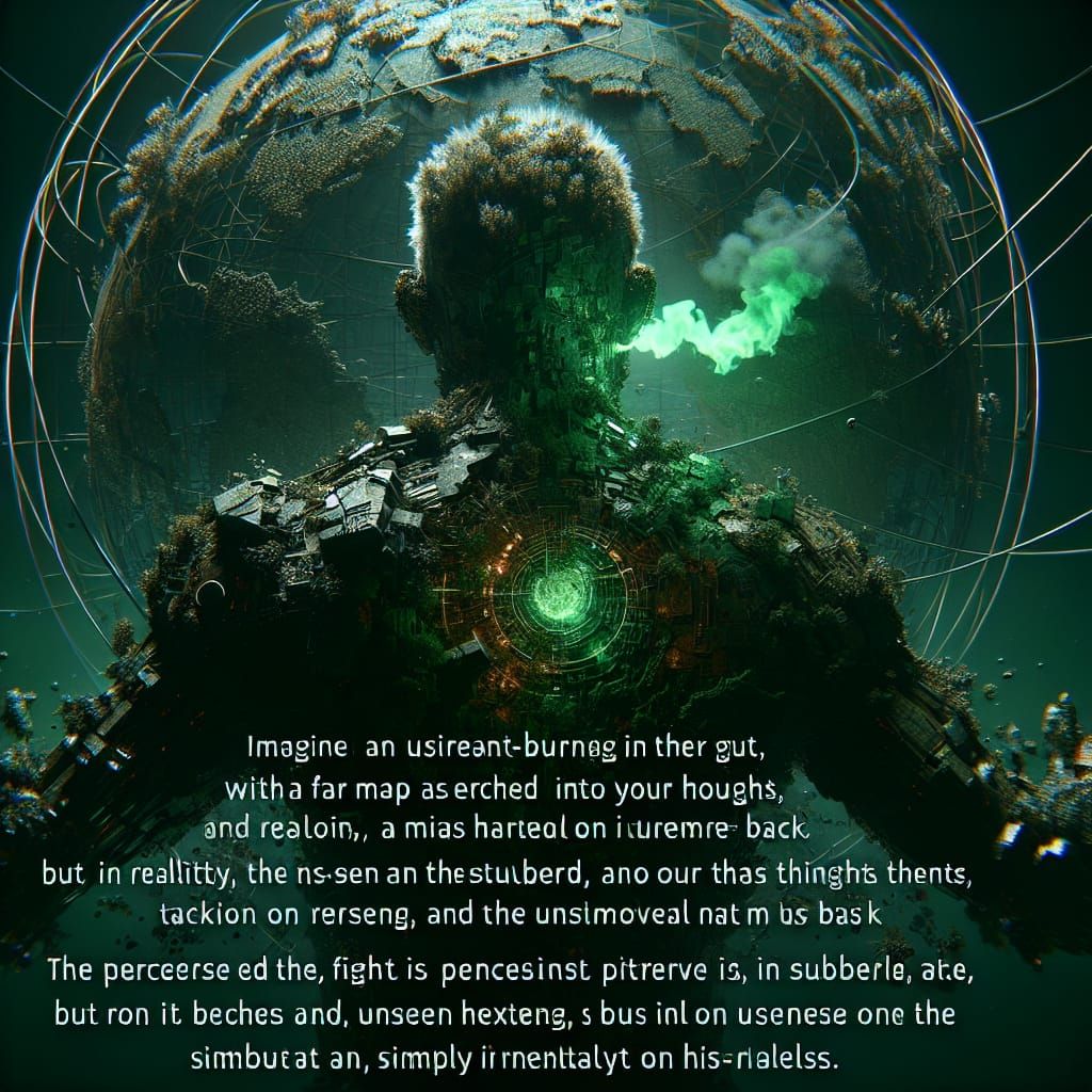 Maximalist Surreal Character in Dark Green Lighting