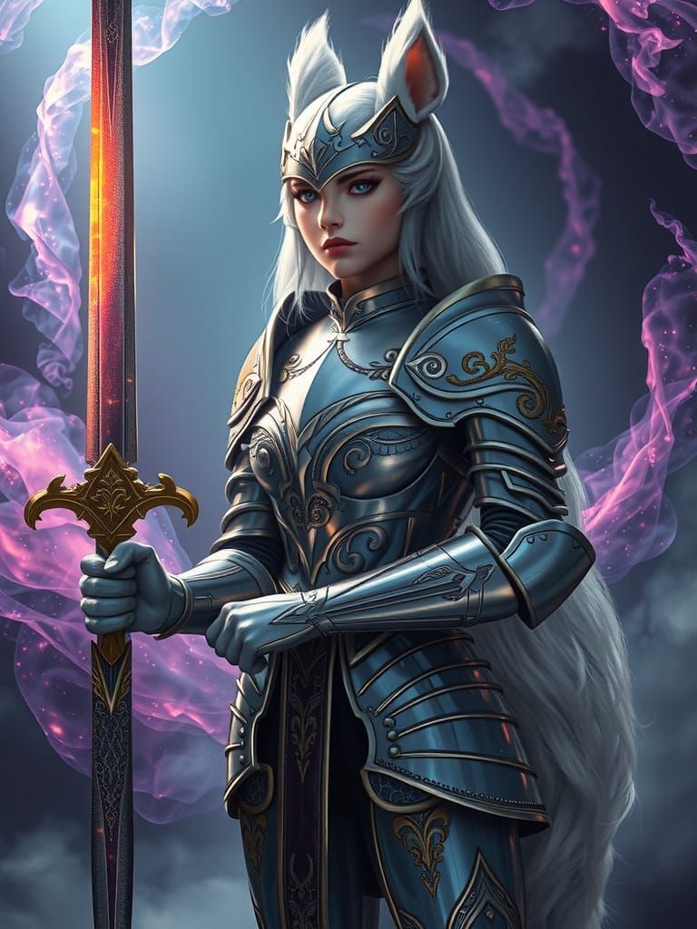 Cyberpunk Paladin in Shimmering Armor