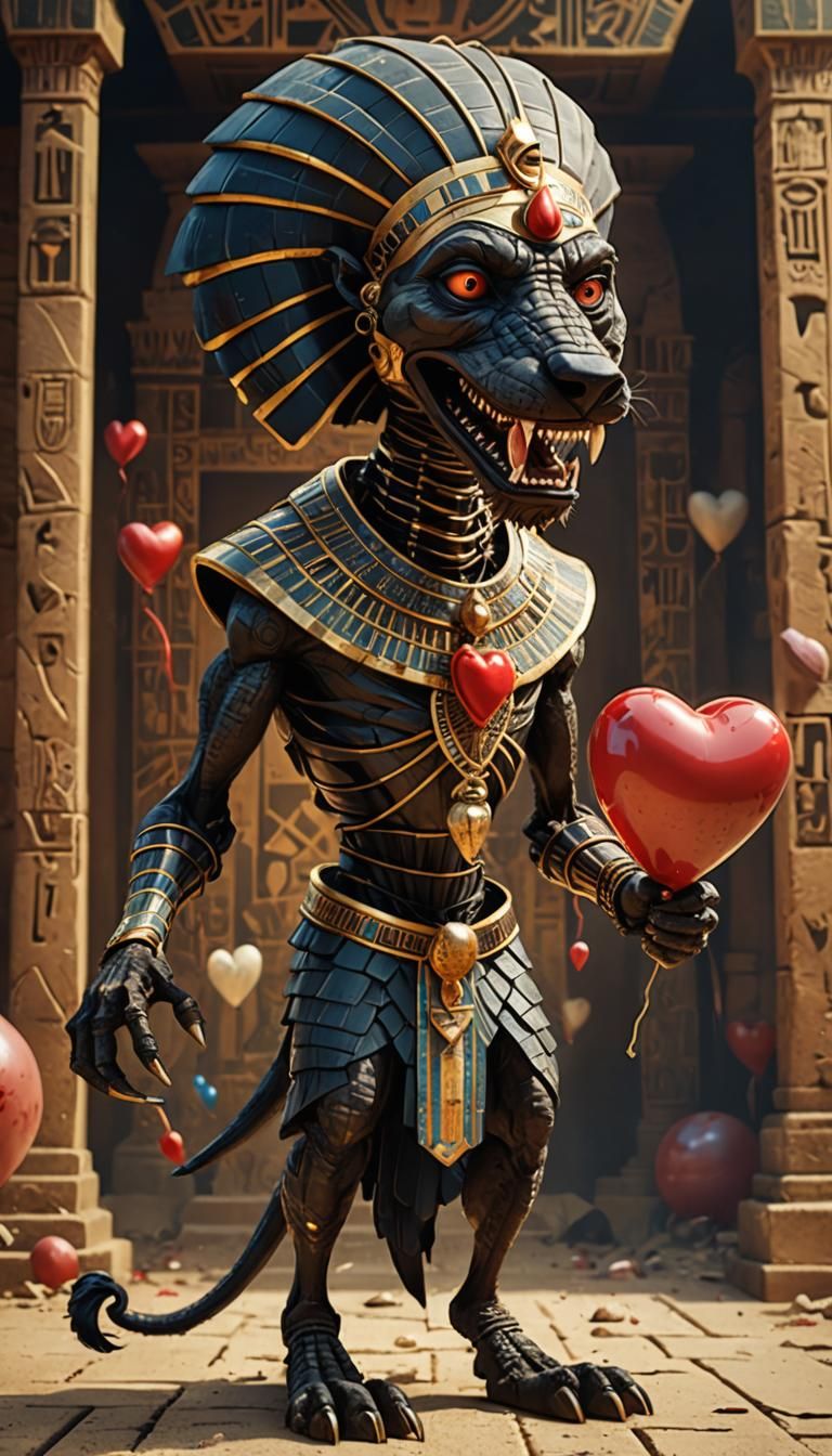 ancient Egyptian Spinx with razor sharp fangs. There is bloo...