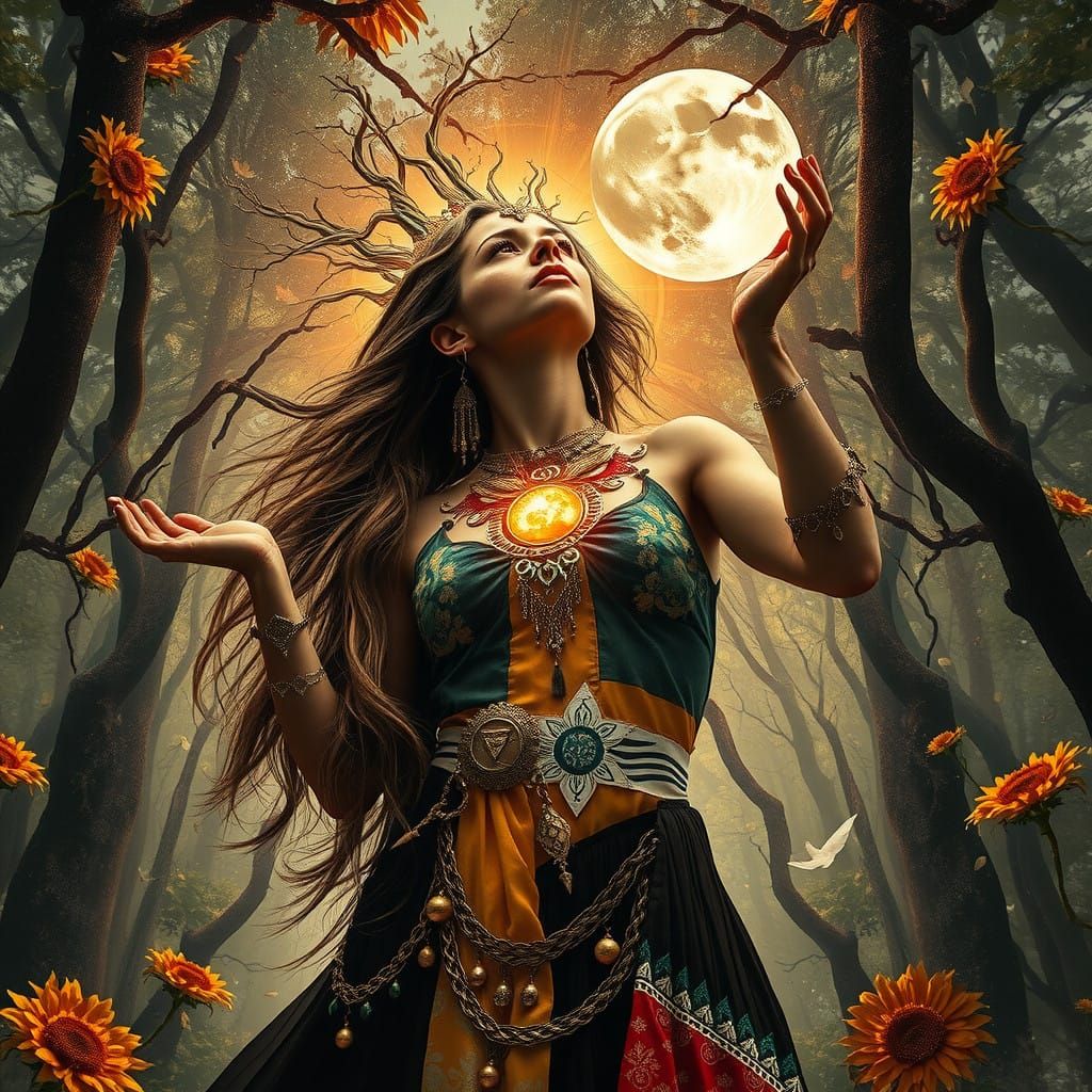 Transhumanist Goddess in Cosmic Harmony