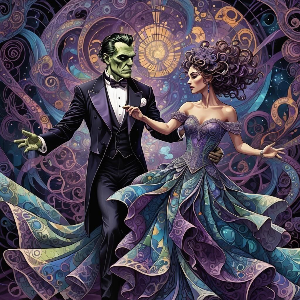 Frankenstein and Medusa Dancing: Abstract Vector Art