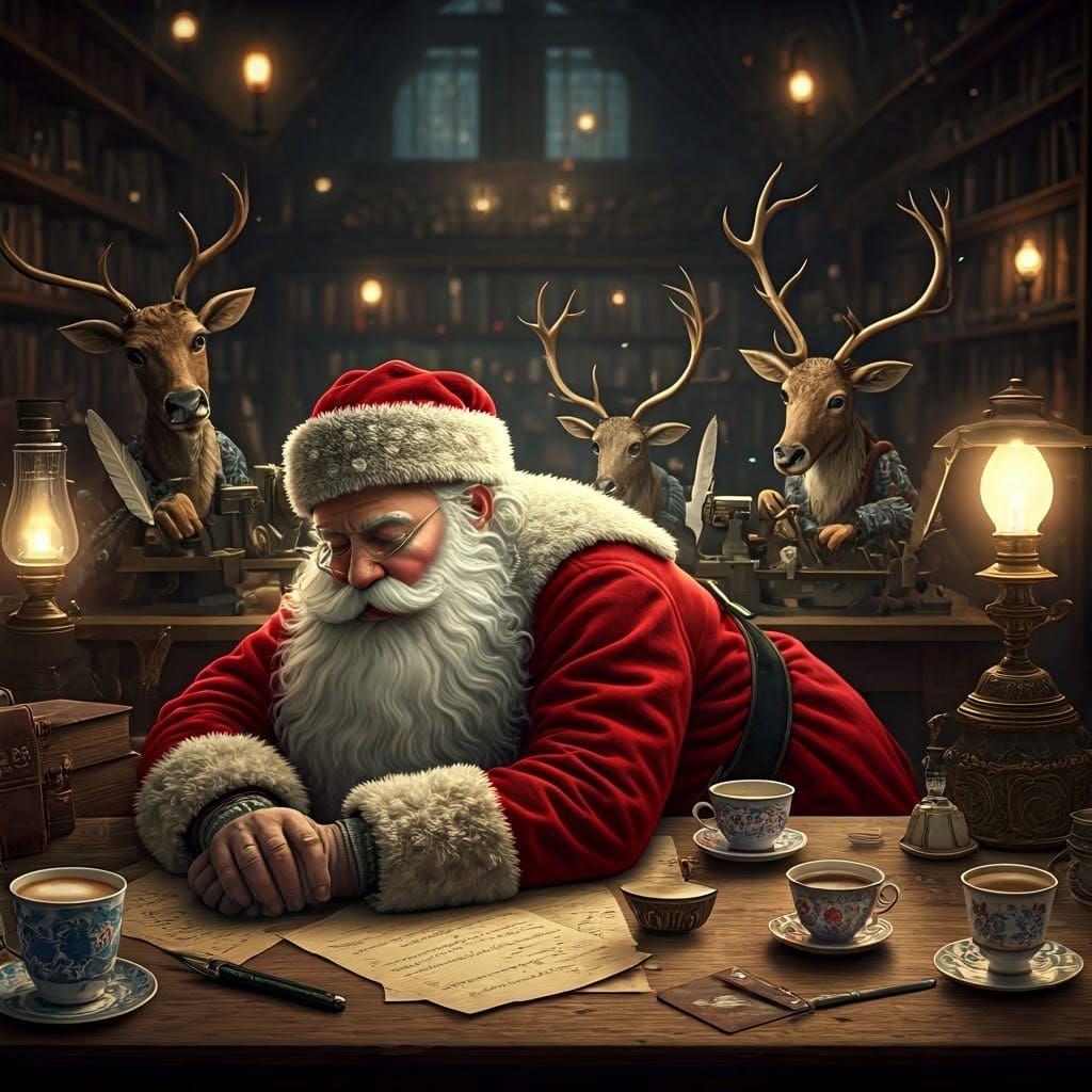 Rustic 19th-Century Santa's Workshop Scene in Hyperrealistic...