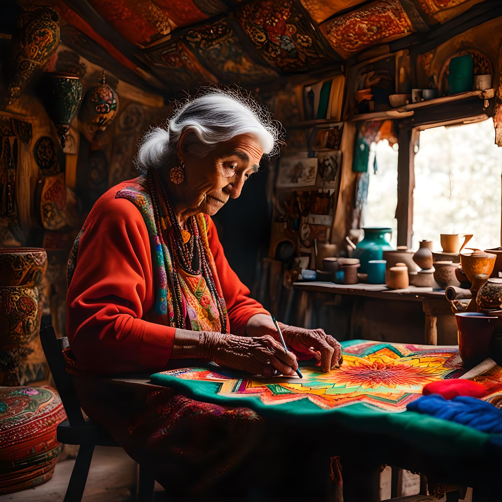Colorful Portrait of an Elderly Artist in Studio