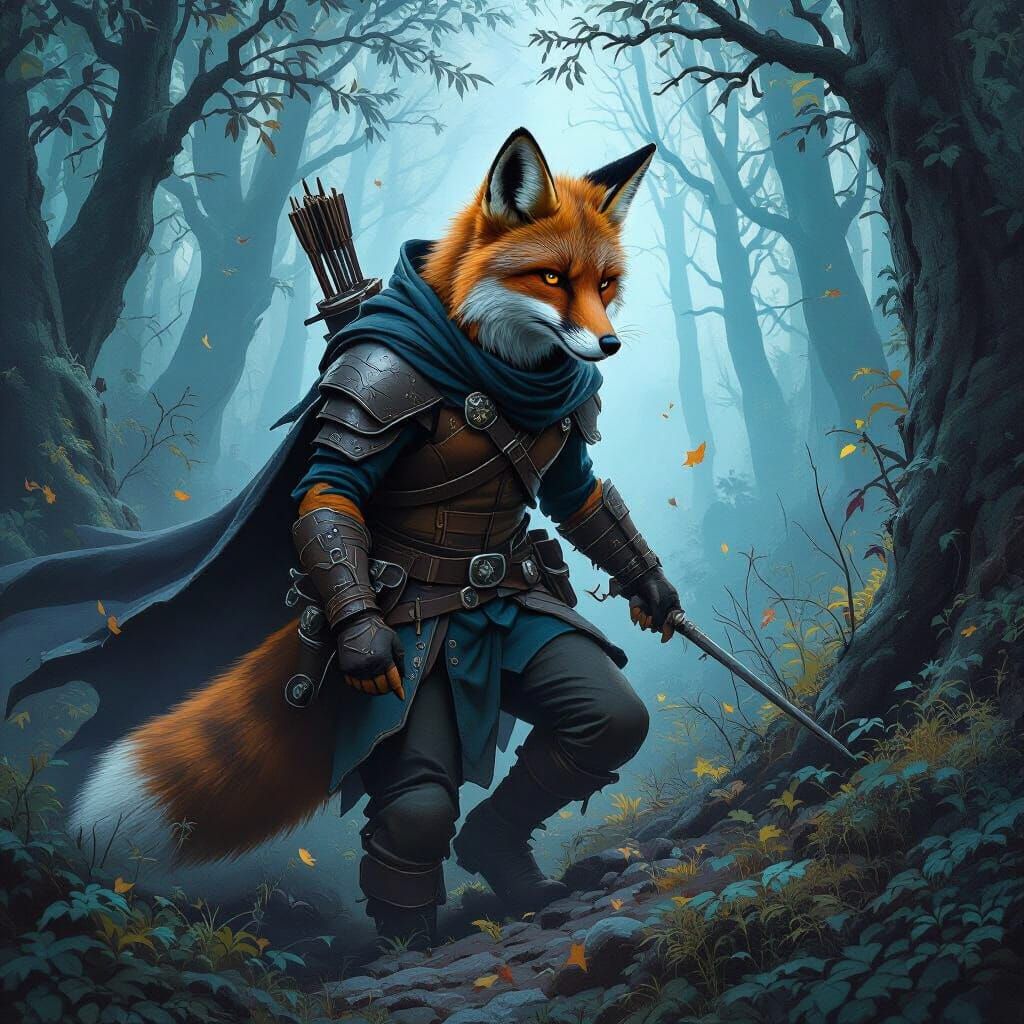 Fox Rogue Sneaking Through Mystical Forest