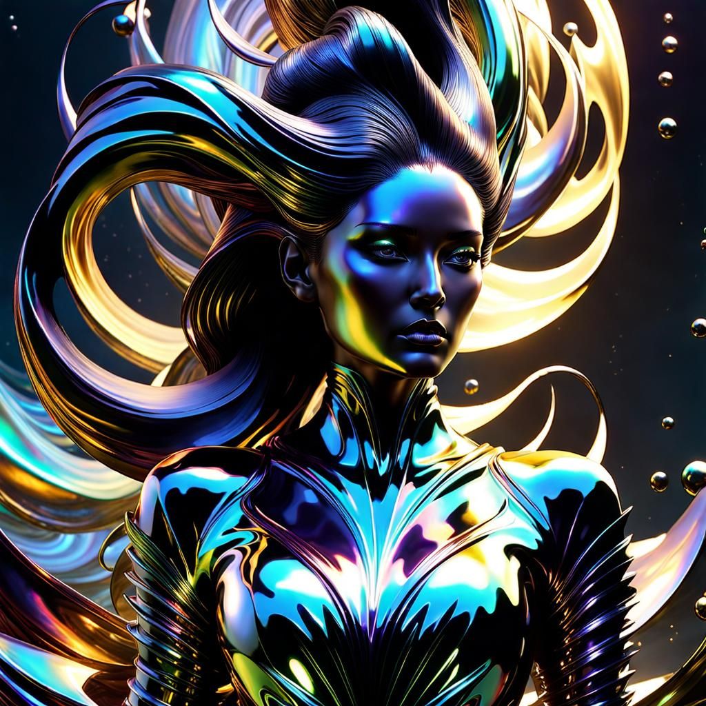 Iridescent Liquid Metal Elemental in Dark Fantasy Style
