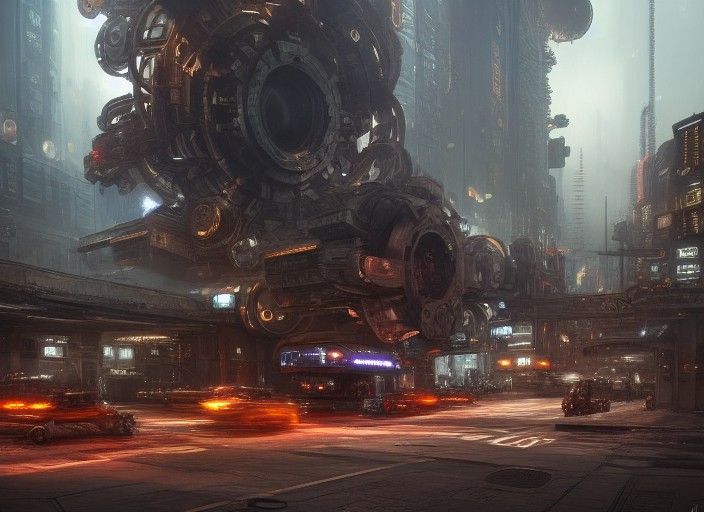 Dieselpunk city garage entrance