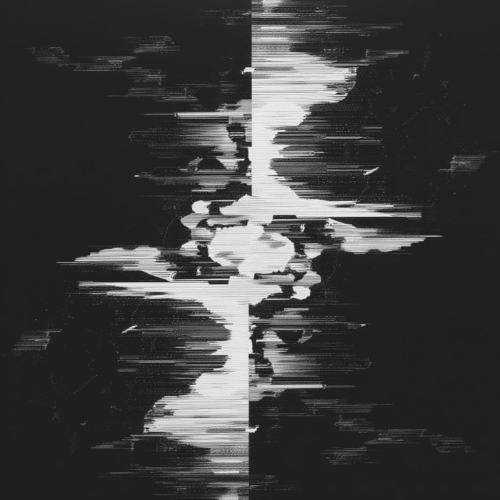 Cyberpunk Glitch Art in Monochrome