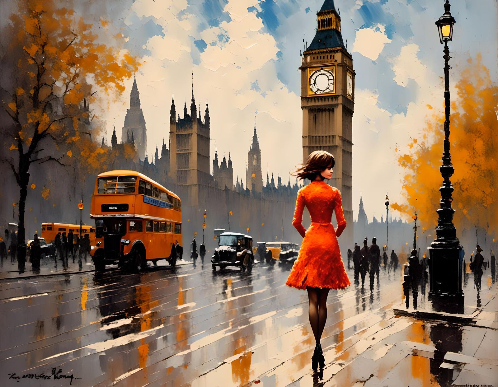 Swinging London Mod Woman in Impasto Painting