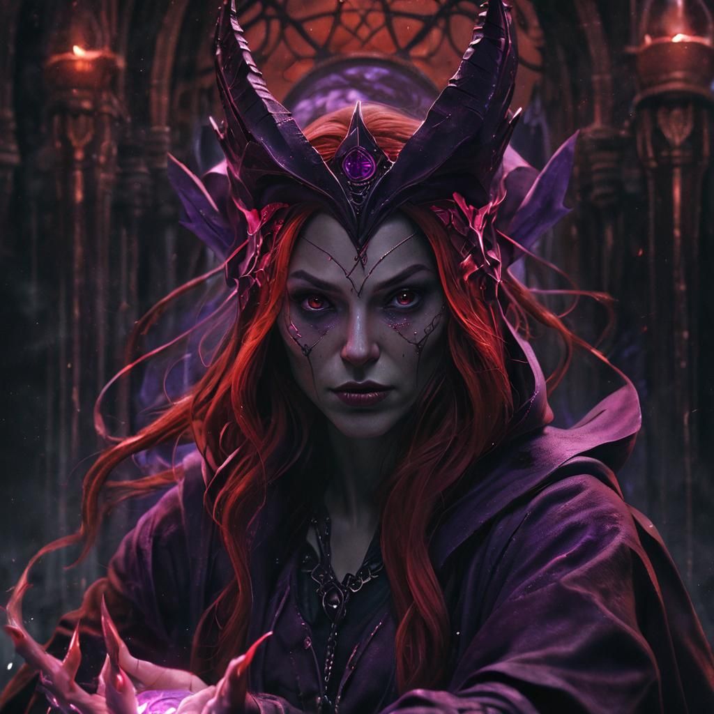 Wicked Scarlet Witch Portrait in Dark Fantasy Style