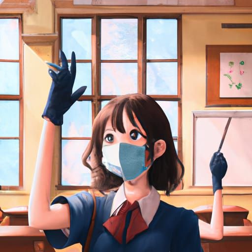 Girl in Mask: Anime Classroom Scene