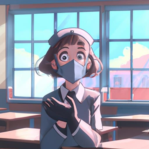 Girl in Classroom: Studio Ghibli Anime Illustration