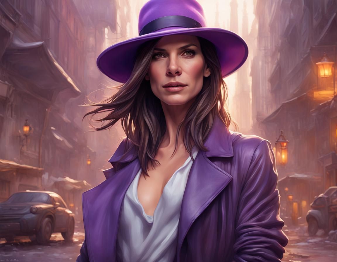 Woman in Purple Witch Hat Art Nouveau Portrait
