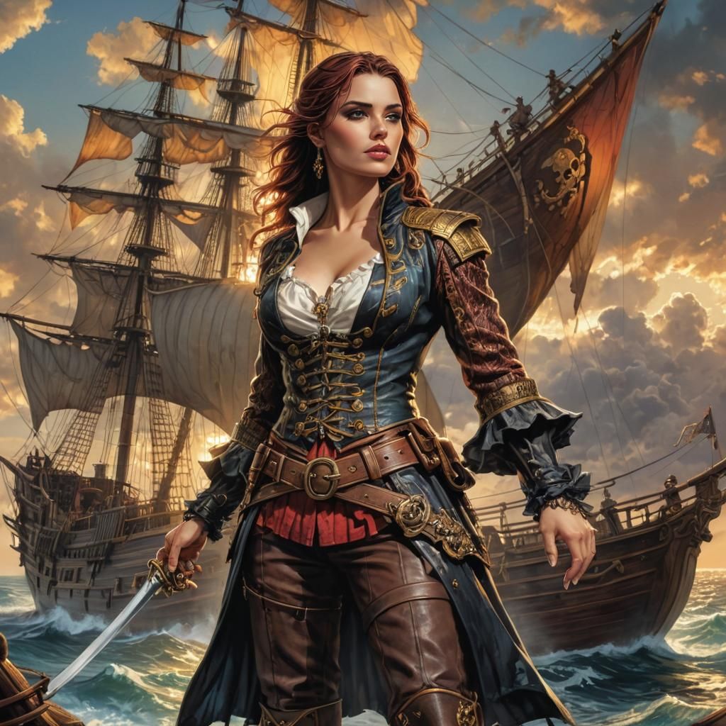 Woman Pirate in Heroic Comic Book Art Style