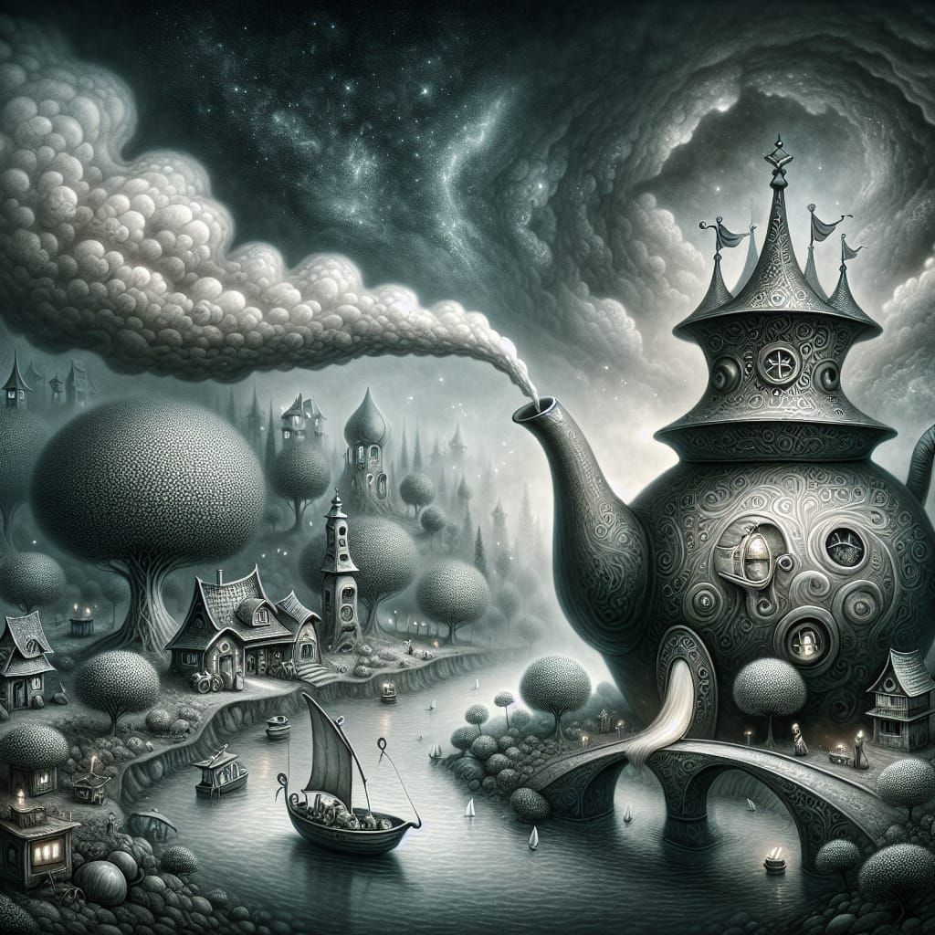 Whimsical Surrealistic Teapot Gateway to Miniature Wonderlan...