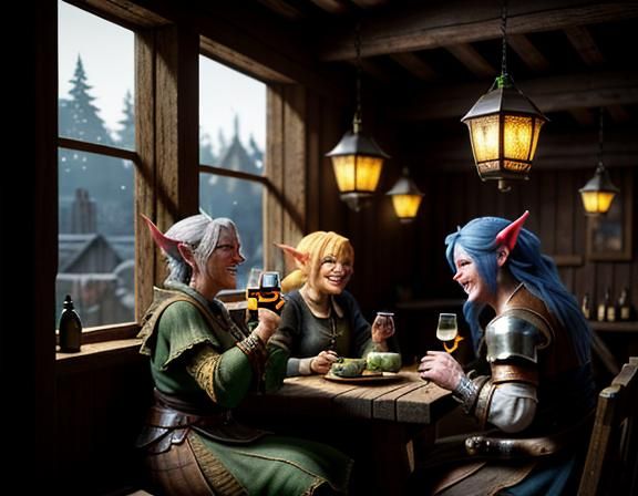 Female Goblins Toasting in Tavern, 3D Game Art