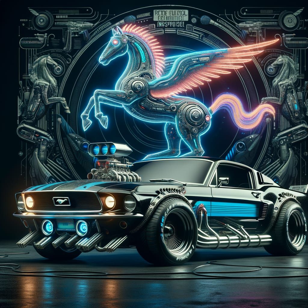 Futuristic Ford Mustang Hover Car in Cyberpunk Style