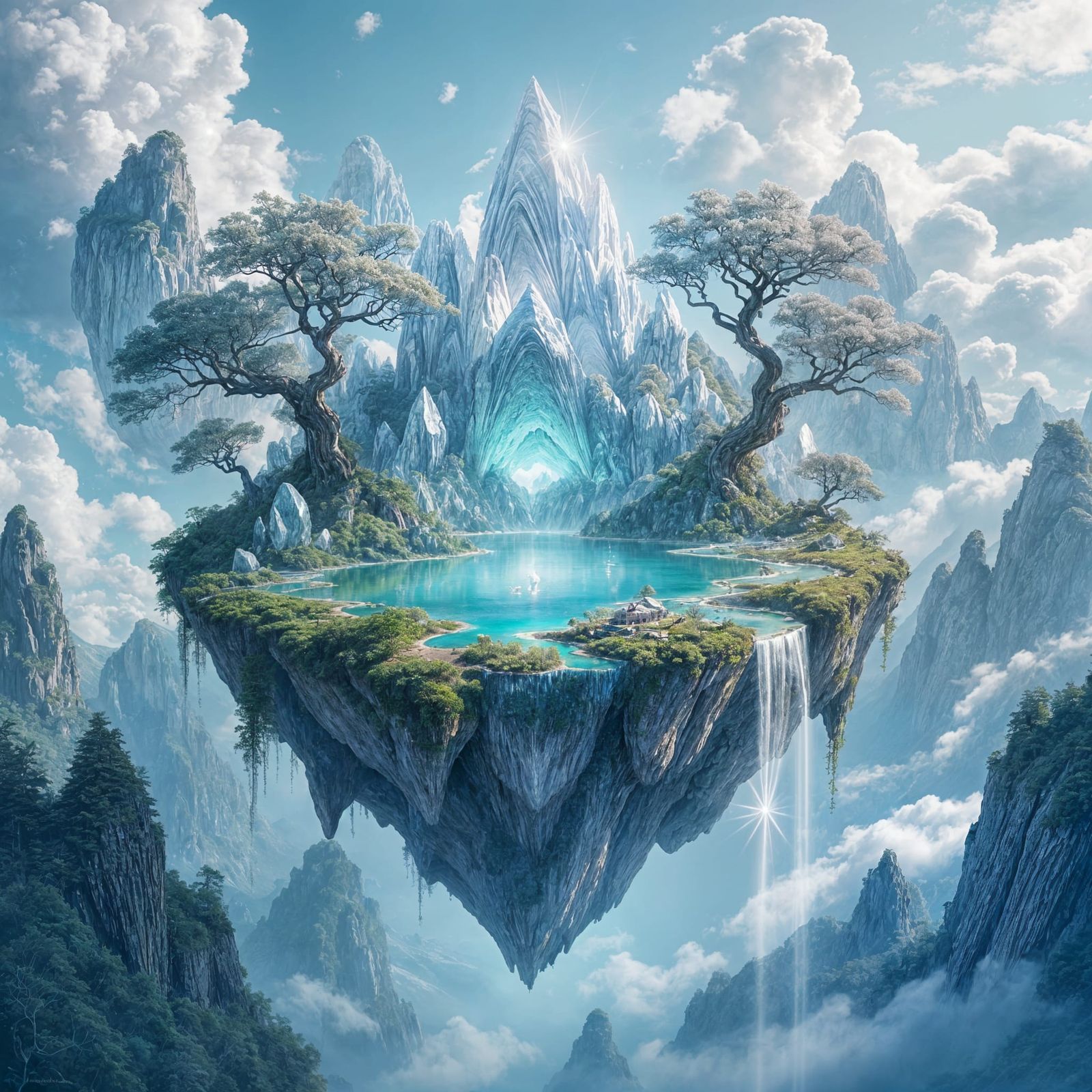 Floating Crystalline Island in Ethereal Void