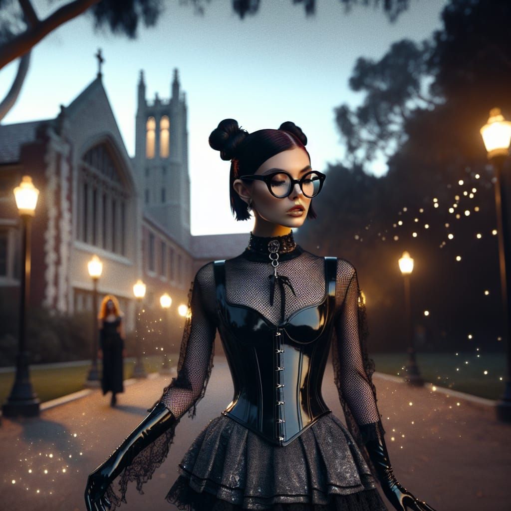 Gothic Library at Twilight with Levitating Redhead