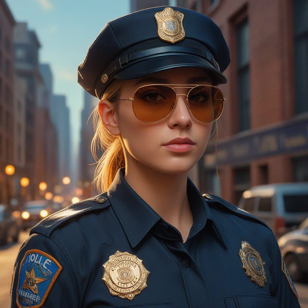 Fantasy Police Woman in Vibrant Oil Painting Style