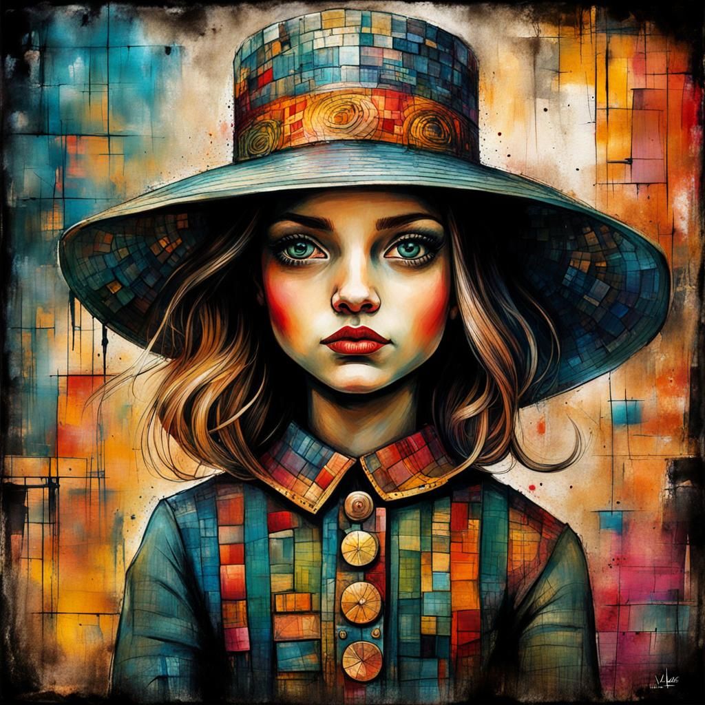 Whimsical Portrait in Art Brut Ink Illustration