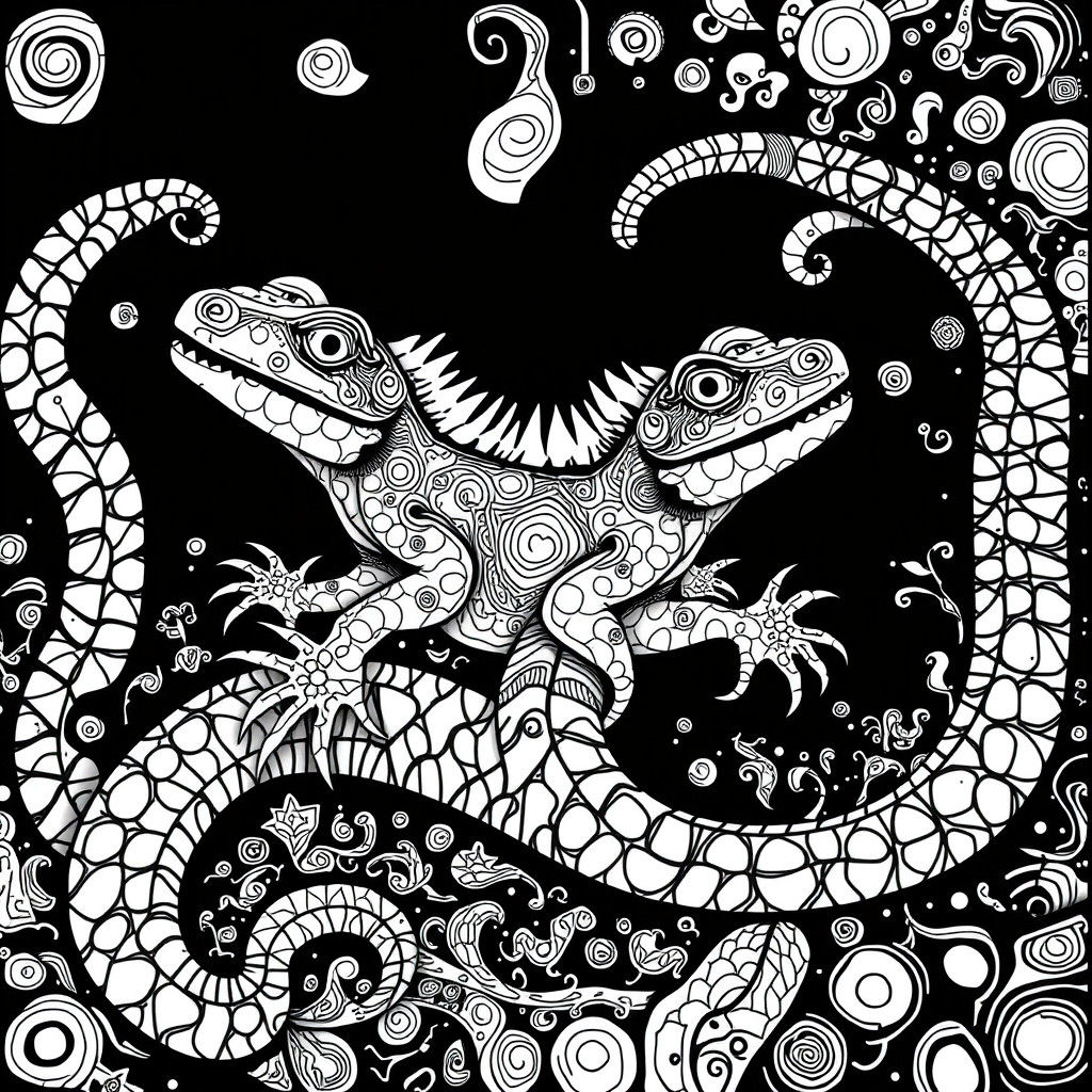 Reptilian Doodle World in Sketch Style