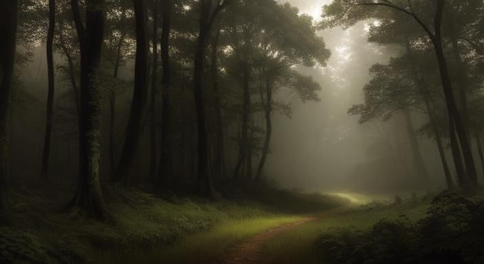 Romantic Forest Landscape in Golden Light