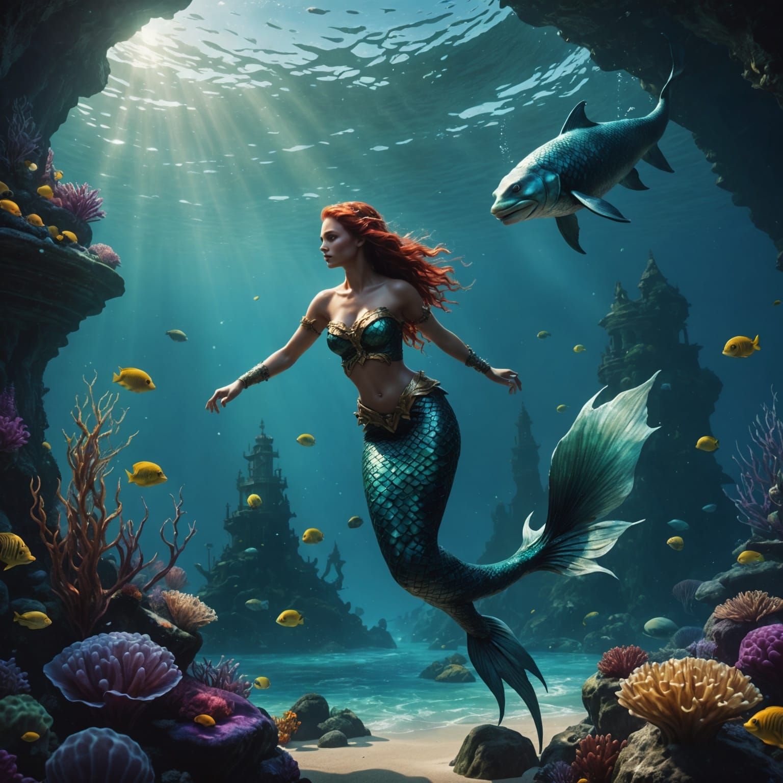 Detailed Mermaid Matte Painting in Ocean