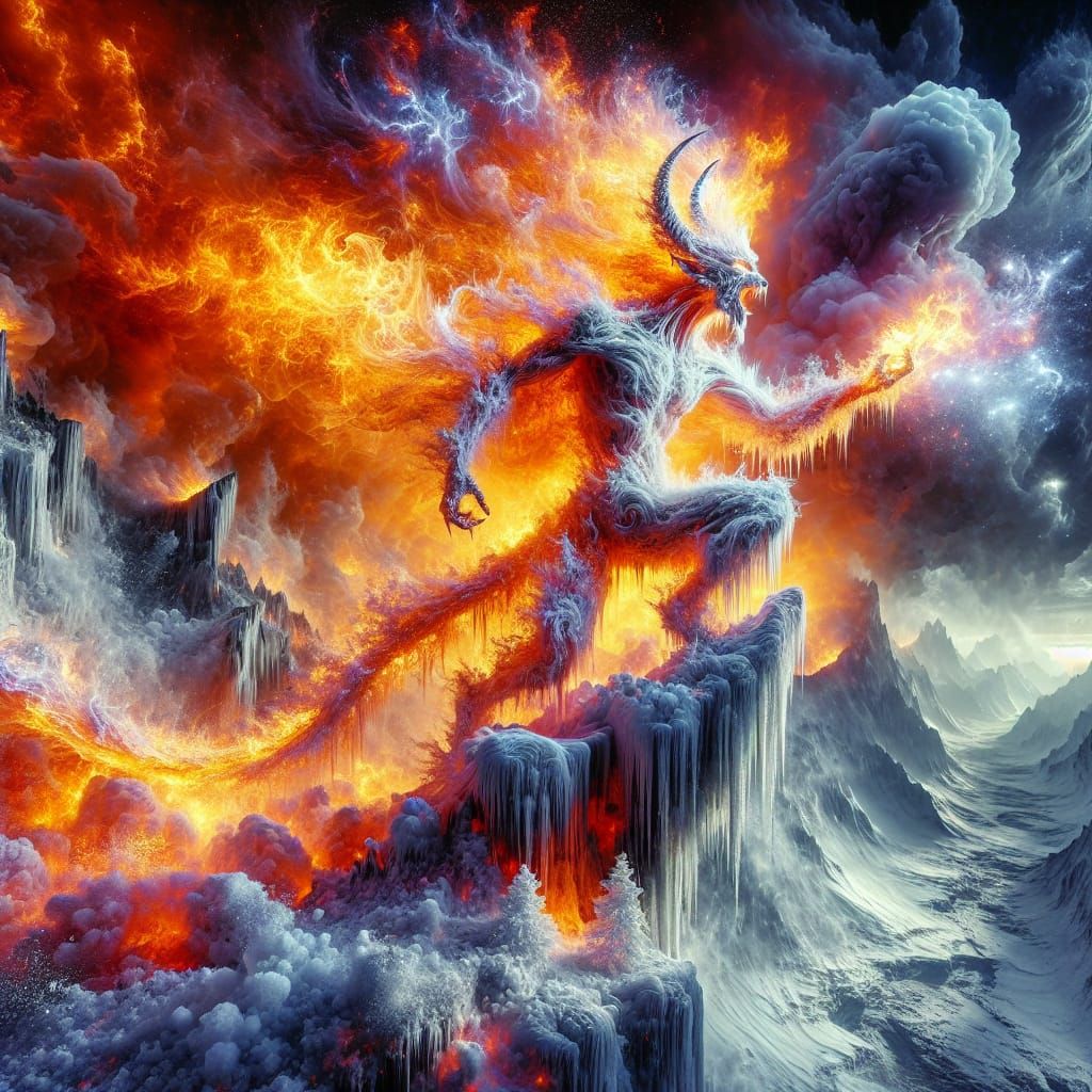 Fire Demon Roaring Atop Frozen Mountaintop