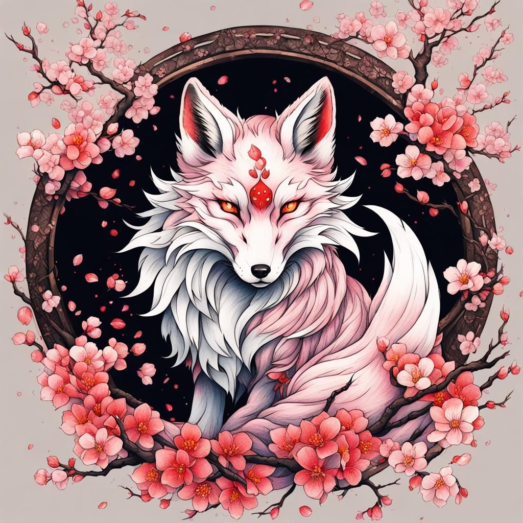 Nine-Tailed Fox Tattoo Design in Anime Style