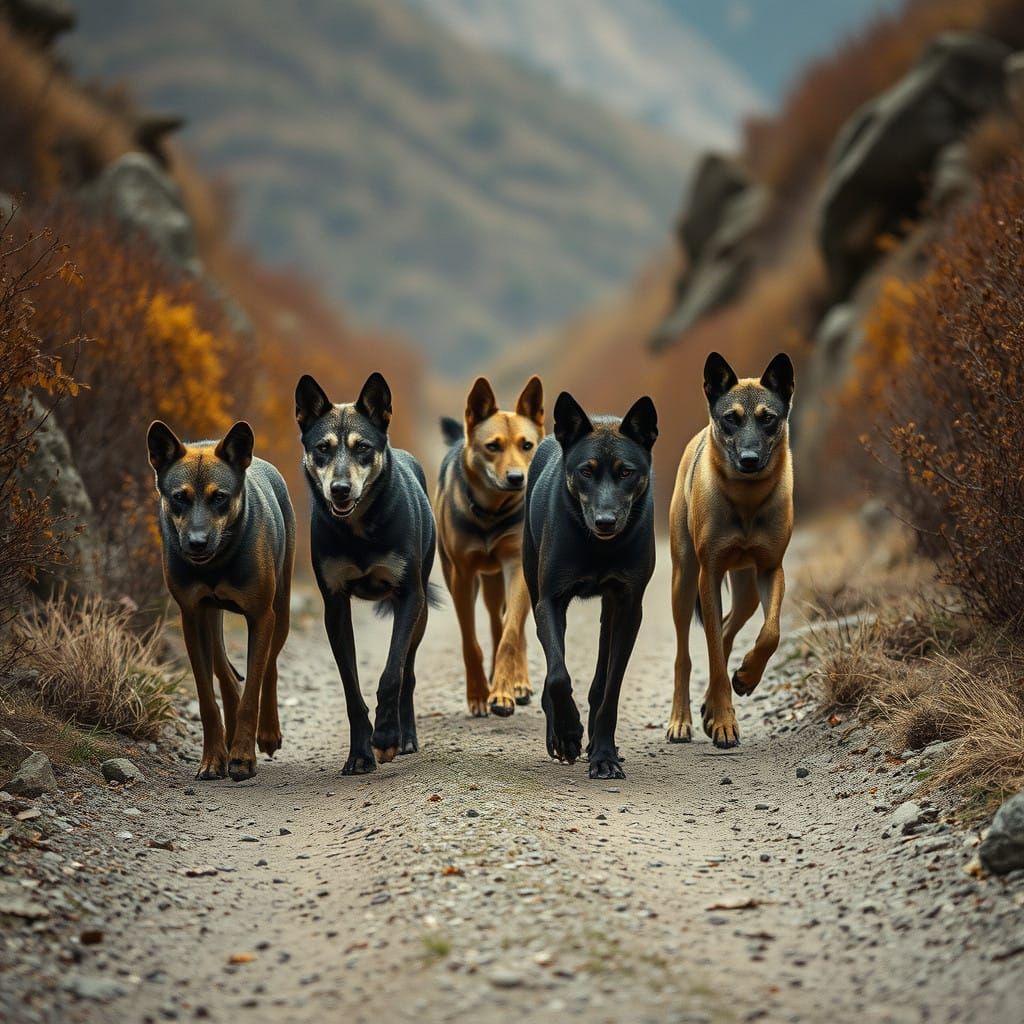 Epic Landscape of Wild Dogs in Late Fall