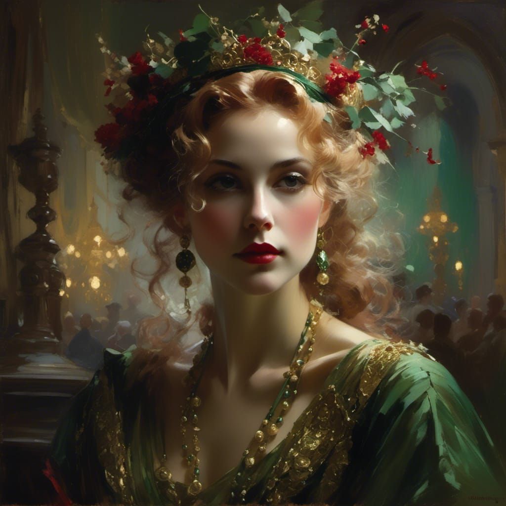 Victorian Fairy Queen in Light Gold and Crimson