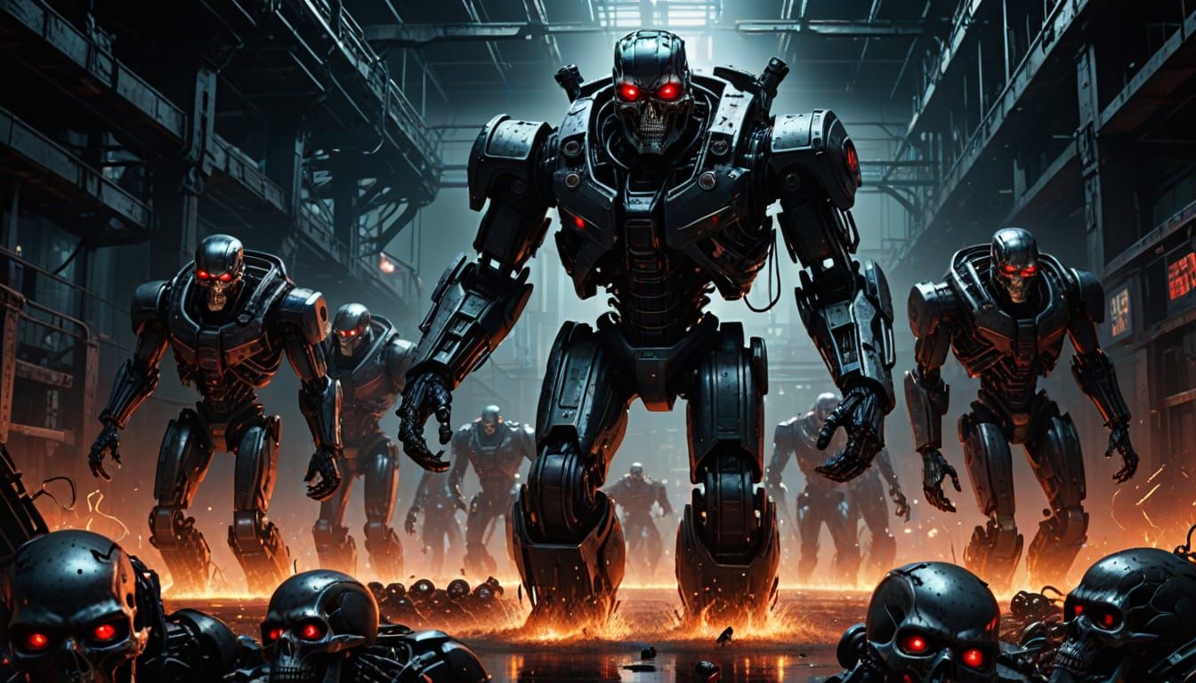 Endoskeletons stomping on sea of skulls