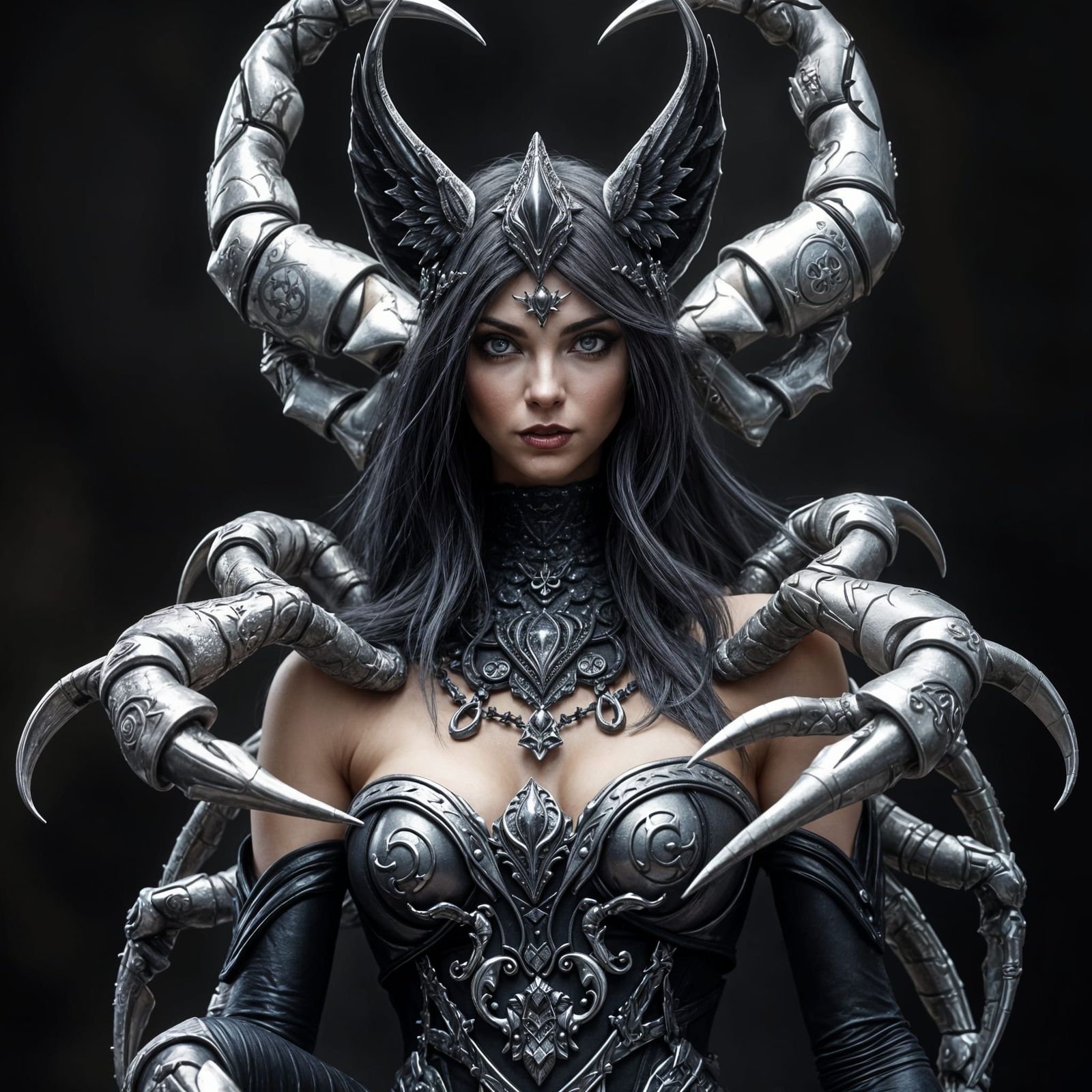 Gothic Fantasy Vixen Goddess with Silver and Black Palette