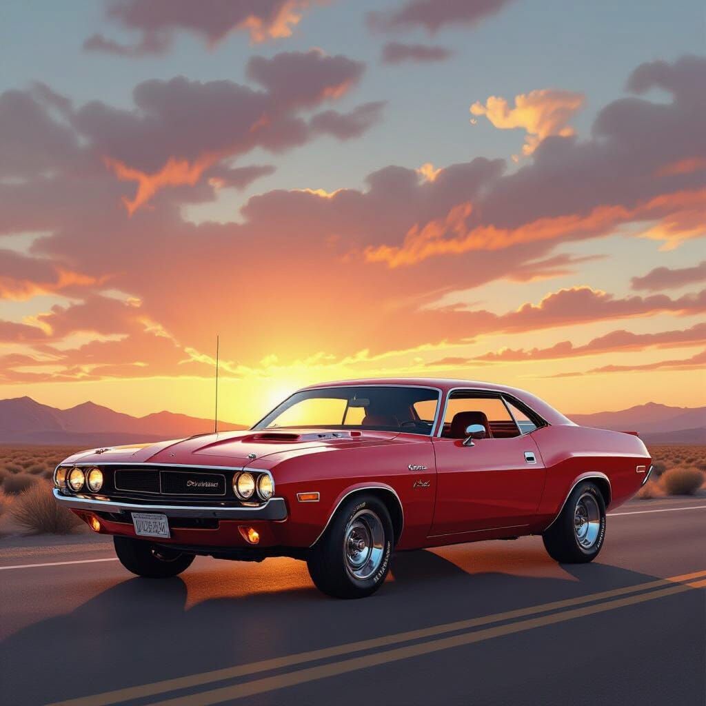 1970 Dodge Challenger R/T at Sunset: Hyperrealistic Digital ...