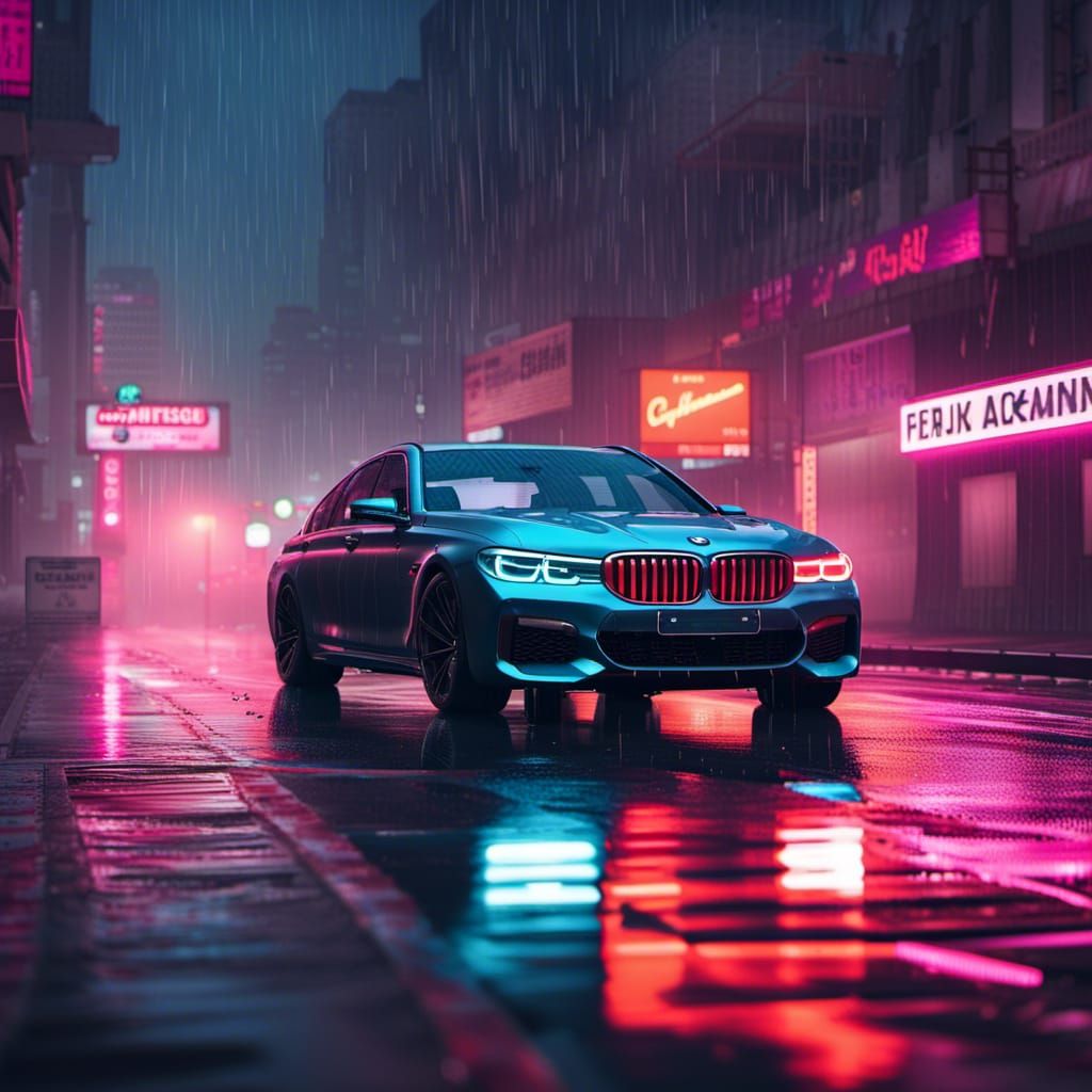 BMW M7 in Neon Rain, Blade Runner Style