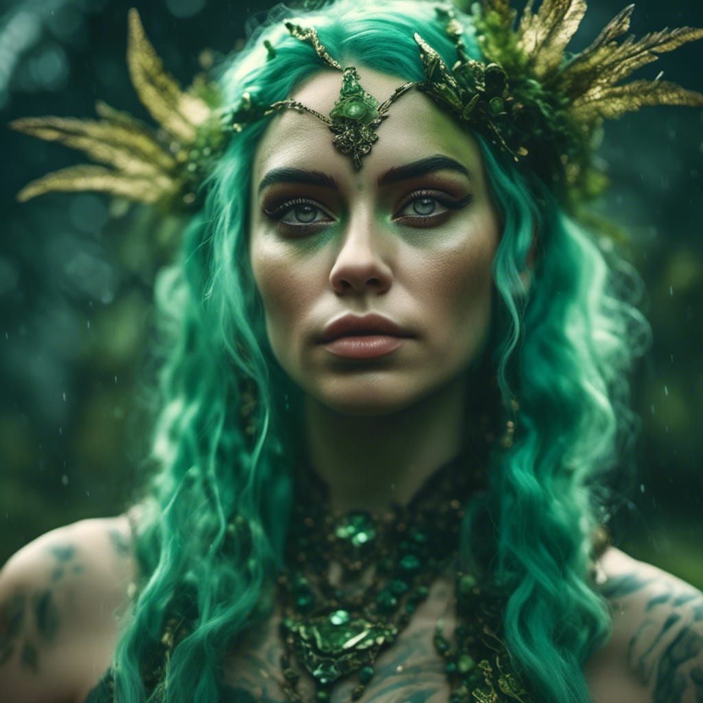 Hyperreal Elf Woman with Green Hair