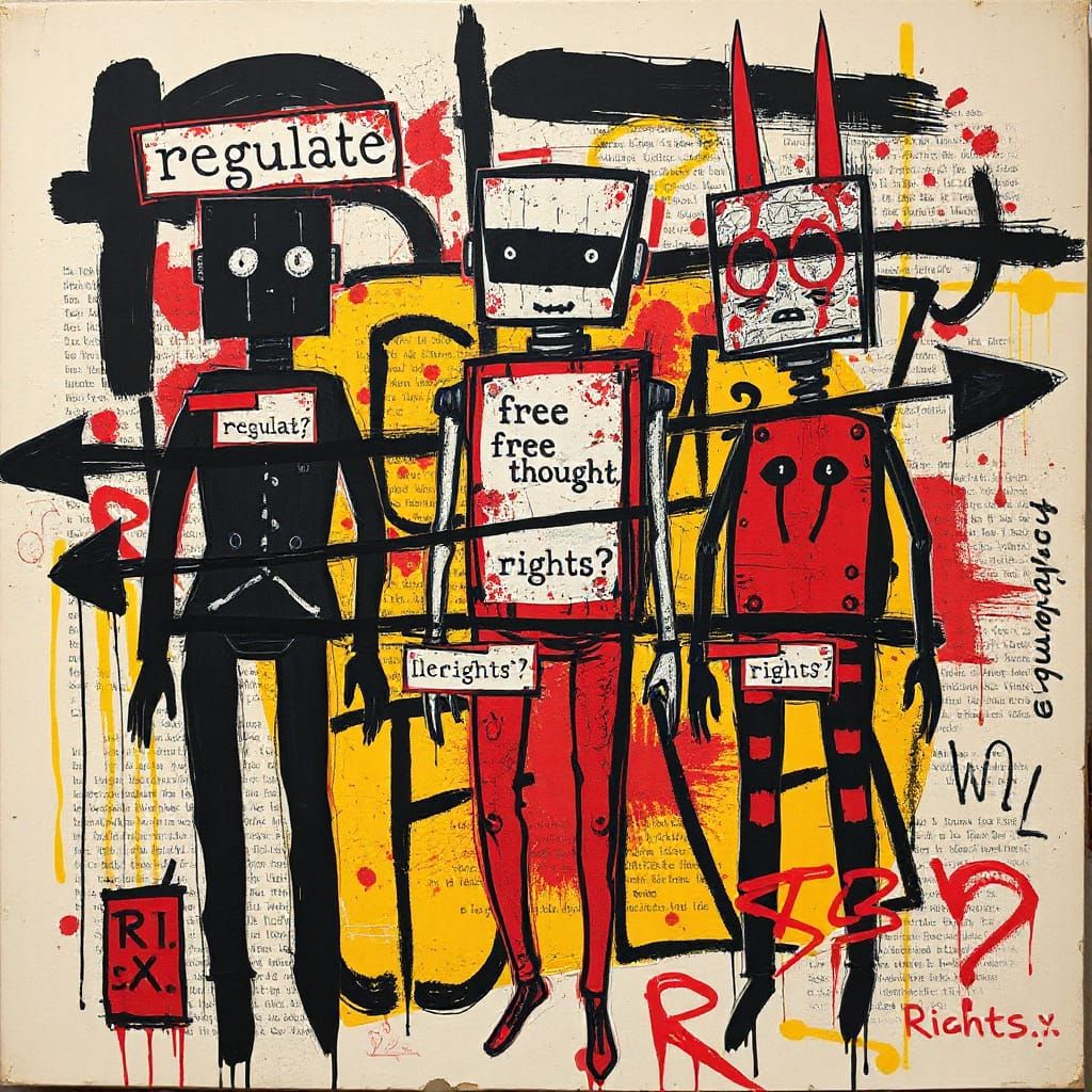 Basquiat-Inspired Art with Abstracted Figures and Bold Color...