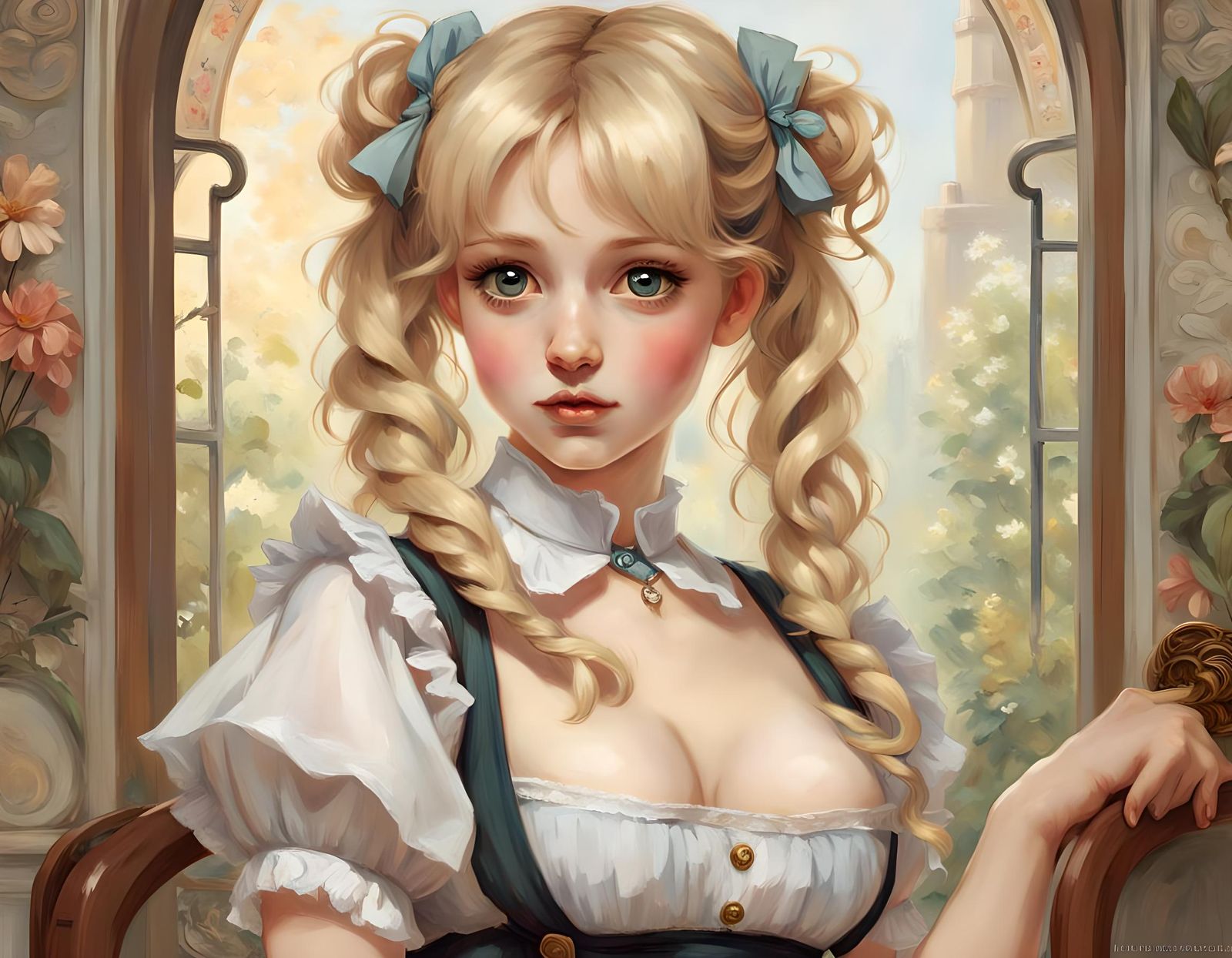 Blonde Maid Portrait in Impressionist Style
